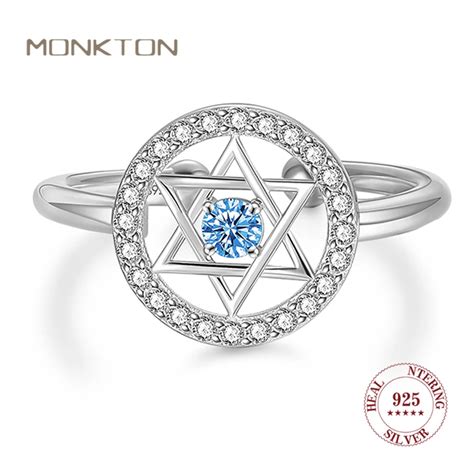 Monkton New S925 Sterling Silver Star Of David Rings For Women