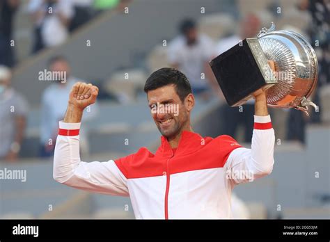 Serbian Tennis Player Novak Djokovic Srb Holding Championship Trophy