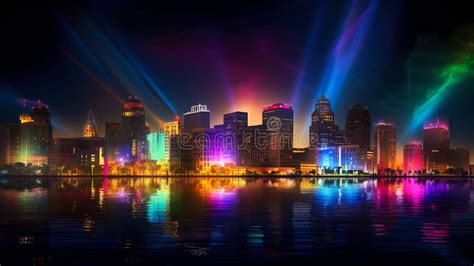 Vibrant Illuminated Neon City Skyline at Night. Generative AI Stock ...