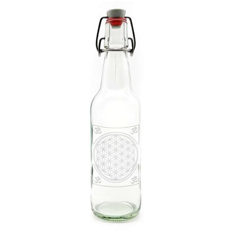 Esoterik Glas Flasche Mit Blume Des Lebens Gravur Trinkflasche Aus Glas