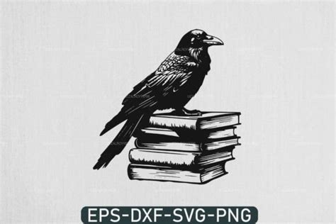 Raven On A Stack Of Books Svg Halloween Graphic By Uzzalroyy9706