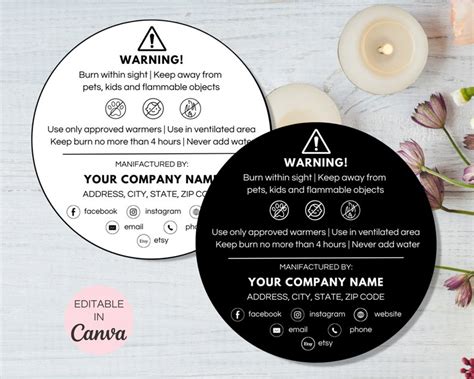 Wax Melt Warning Label Canva Template Editable Wax Melts Etsy