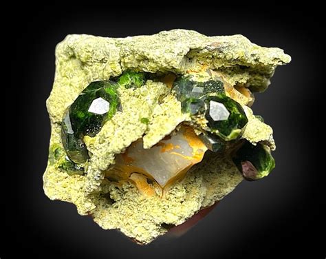 Natural Rare Green Demantoid Garnet Crystal Specimen On Matrix Mineral