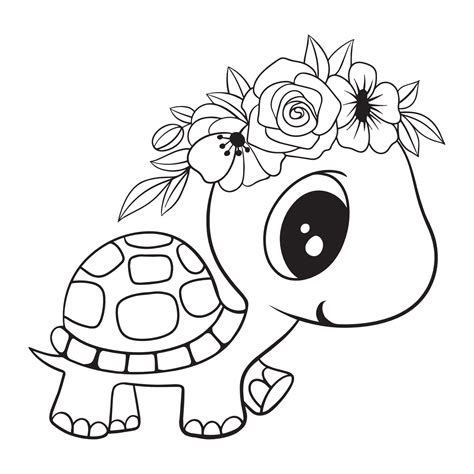 Baby Turtle Svg Turtle Cut File Turtle With Flower Svg Turtle Lineart