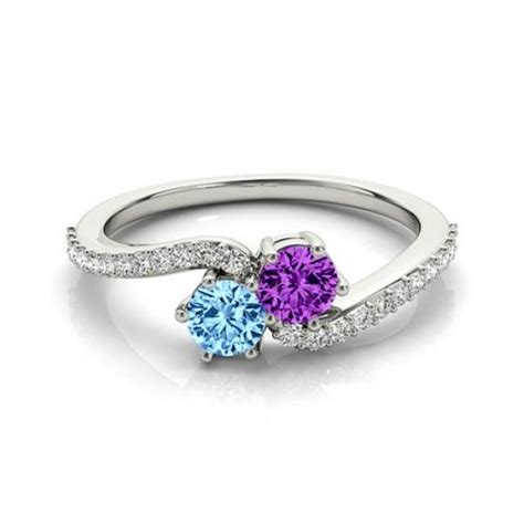 Mother's Day Birthstone Ring - Gemstone & Diamond Ring - Two Stone Rings For Women - For Mom ...