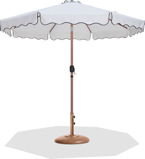 Amalfi Black Piping Aluminum Patio Umbrella with Base Sets In Teak and