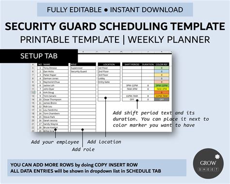 Security Guard Scheduling Template Multi Roles-location-shift Period ...