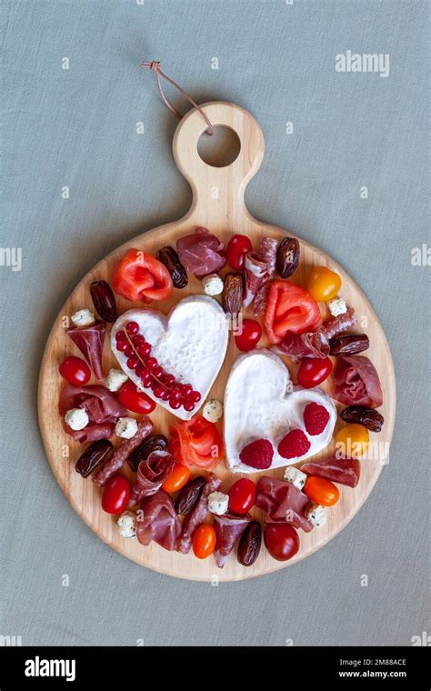 Valentine Day Cheese Platter With Heart Shape Cheese Delicatessen