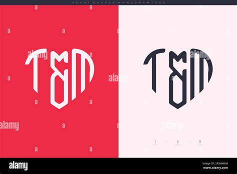 Letras iniciales TM con corazón rojo y logotipo de amor icono plano