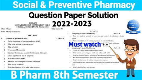 Question Paper Solution Ll Social And Preventive Pharmacy 8th Sem