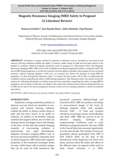 Magnetic Resonance Imaging Mri Safety In Pregnant A Literature Review