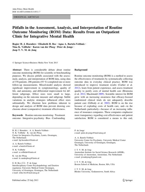 Pdf Pitfalls In The Assessment Analysis And Interpretation Of