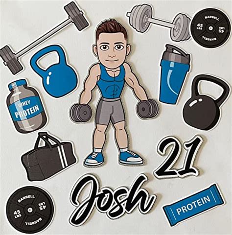 Gym Man Cake Toppers Fitness Weightlifting Different Skin Tone Hair