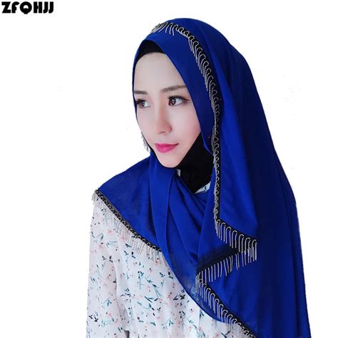 Zfqhjj Premium Plain Solid Color Beads Tassels Bubble Chiffon Scarf