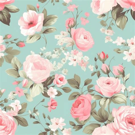 Premium Photo Seamless Retro Floral Pattern With Watercolor Effect