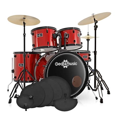 Bdk Plus Full Size Starter Drum Kit Practice Pack Red Na Gear Music