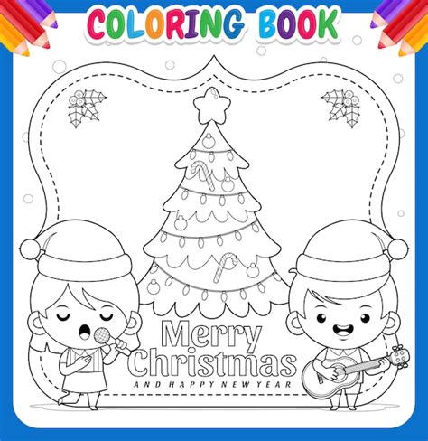 Libro para colorear para niños lindo niño y niña cantando canción de