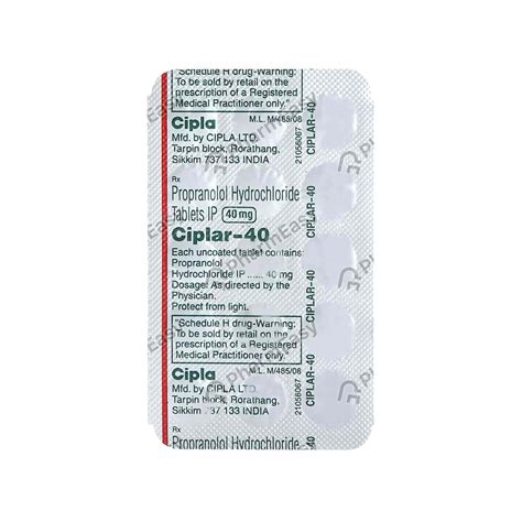 Ciplar 40mg Tab 15`s Uses Side Effects Dosage Composition And Price