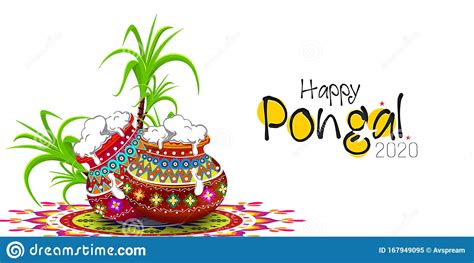 Illustration of Happy Pongal Holiday with Traditional Pot and Sugarcane ...