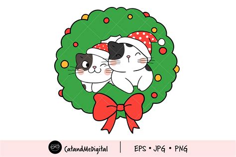 Christmas Wreath Cat Clipart Graphic By Catandme · Creative Fabrica