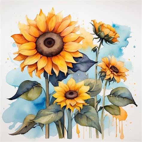 Watercolor Sunflower Art Print Free Stock Photo - Public Domain Pictures