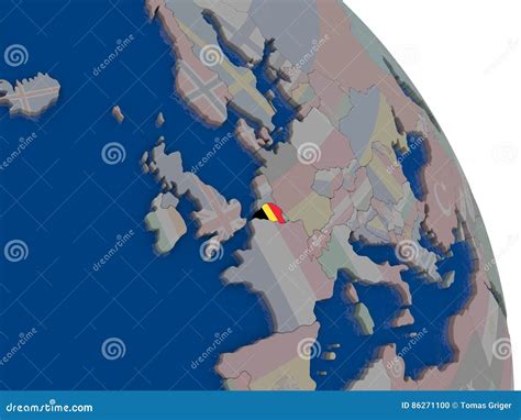 Belgium With Flag On Globe Stock Illustration Illustration Of Europe