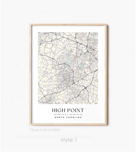 High Point NC Map North Carolina Print A Detailed Wall Art - Etsy