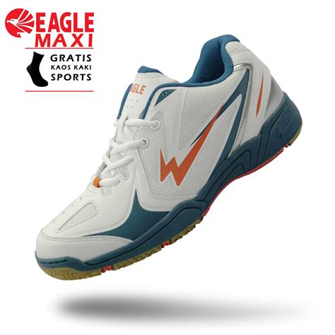 Jual Sepatu Badminton Eagle MAXI Original Warna Putih Sepatu Bulu