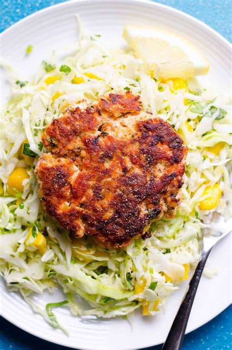 Healthy Salmon Burgers With Mango Slaw