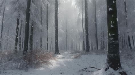 Premium AI Image | The quiet falling of snow in a silent winter forest