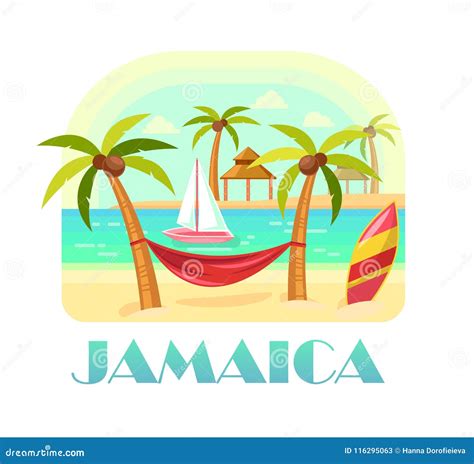 Jamaica Beach And Ocean Coastline With Palms Stock Vector