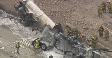 3 Injured In Fiery Big Rig Crash On 405 Freeway In Sepulveda Pass Cbs