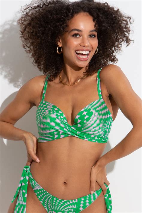 Portofino Underwired Lightly Padded Tie Wrap Bikini Top In Green Pink