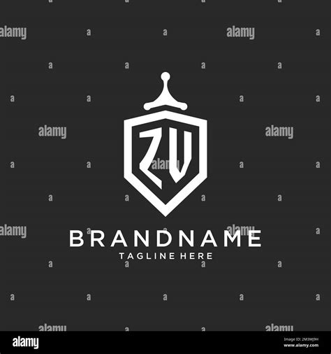 Zv Monogram Logo Initial With Shield Guard Shape Design Ideas Stock