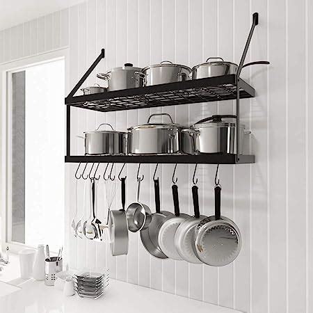 Amazon Amtiw Hanging Pot Rack 2 Tier Pan Rack Wall Mounted Pot