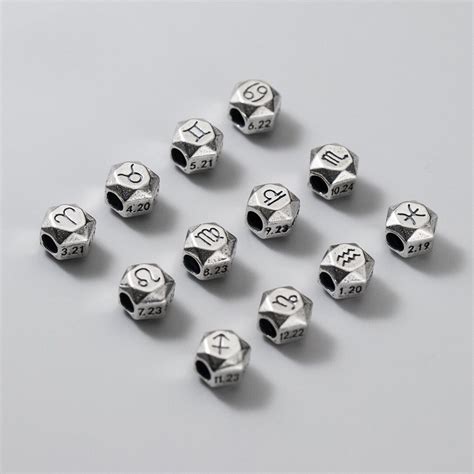 Sterling Silver Zodiac Faceted Beads Silver Zodiac Polygon Bead