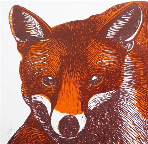 Fox Linocut Print 2 Color Linocut Animal Linocut Print Etsy