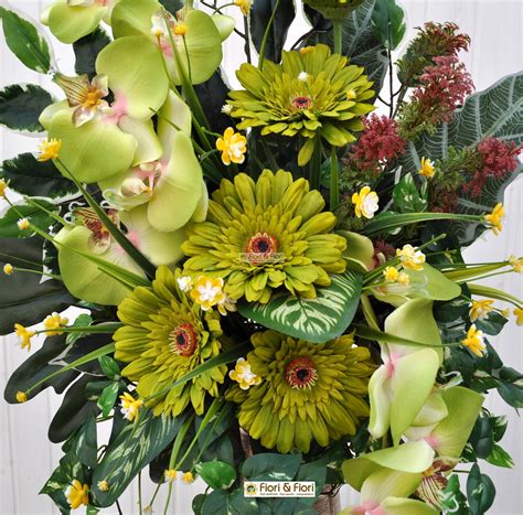 Bouquet Fiori Artificiali Gerbera Verde Per Cimitero In Materiale Di