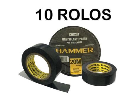 10 Rolos Fita Isolante 20 Metros X 18 Mm PVC Anti Chama Hammer