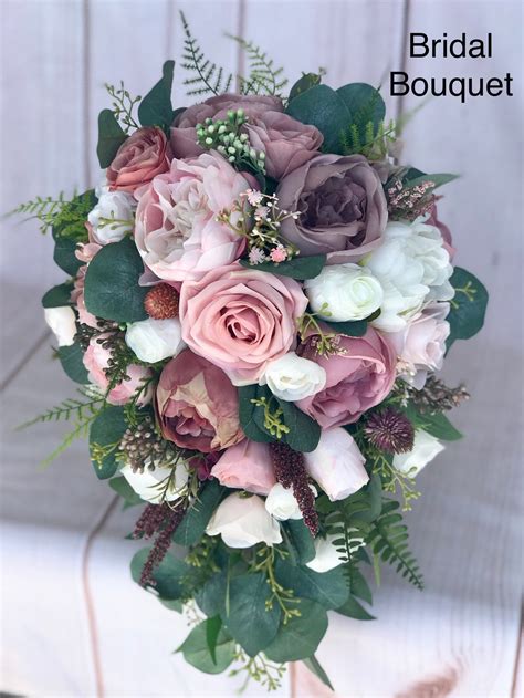 Wedding Bouquet Dusty Rose Bridal Bouquet Cascade Bouquet Etsy