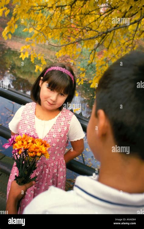 girl  flowers stock photo alamy