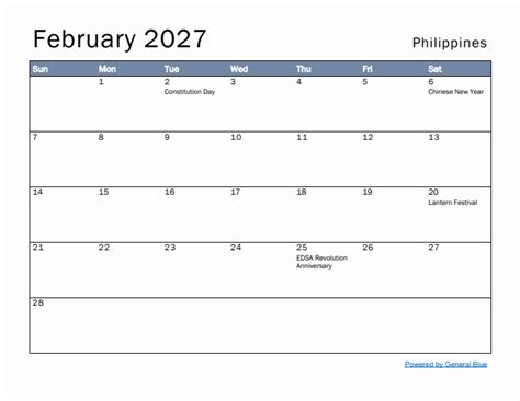 monthly calendar template  february   philippines holidays