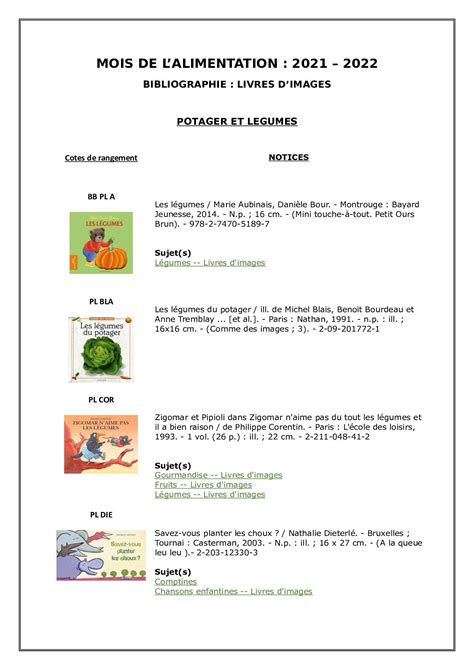 Calaméo Bibliographie Mois Alimentation Potager Jeunesse