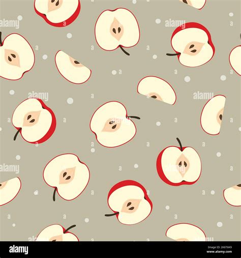 Seamless Red Apple Pattern Vector Fruit Background Stock Vector Image