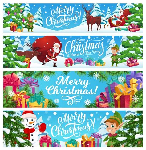 Conjunto De Banners De Feliz Navidad Vector Premium