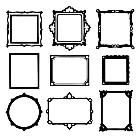 Nine Black And White Ornate Frames With Decorative Details Premium AI