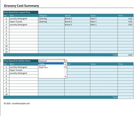 Grocery Price Comparison Spreadsheet