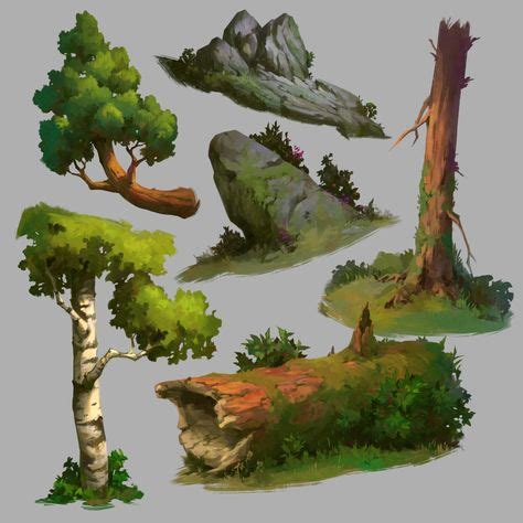 ArtStation - Forest props study, Nick Serpilov Digital Painting ...