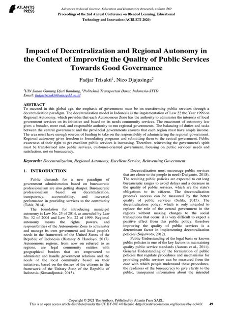 Impact Of Decentralization And Regional Autonomy In The Context Of