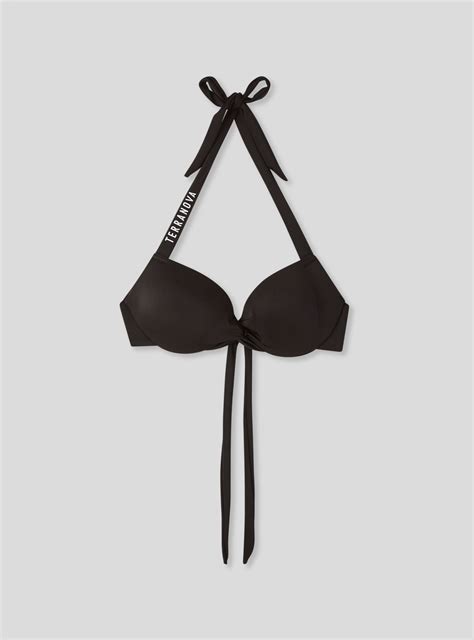 Black Push Up Bikini Bra With Crossover And Logo Buy Online Terranova